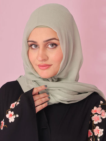 Ume Petals Sage Green Silk Chiffon Scarves